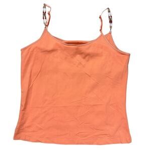 Vintage Faded Glory Beaded Strap Orange Tank Top with Built in Shelf Bra Size L